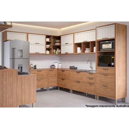 Imagem de Paneleiro de Cozinha Estela Duplo Forno c/2 Gavetas e 2 Portas Basculantes Ripadas 70 cm Freijo/Off White - MGM