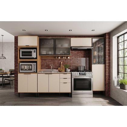 Imagem de Paneleiro de Cozinha Modulado Alpha 2509 c/ 2 Portas (1 c/ Vidro) 50cm Freijo/Off White - Carraro