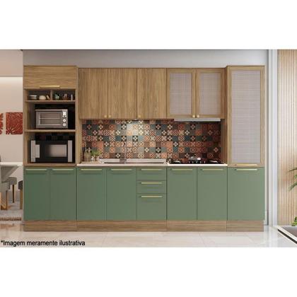 Imagem de Paneleiro de Cozinha Modulado Botanic M626 c/ 2 Portas c/ 1 Tela Nogueira/Verde Oliva - Kappesberg