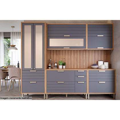 Imagem de Paneleiro de Cozinha Modulado Cristaleira Eloise c/ 3 Portas (2 c/ Vidro Reflecta e 1 Basculante) e 1 Gaveta 70m Freijo/Off White - MGM