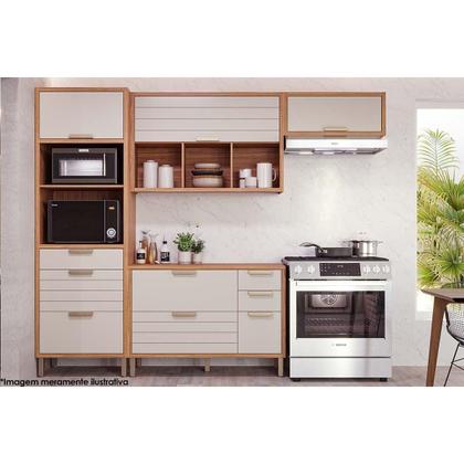 Imagem de Paneleiro de Cozinha Modulado Eloise c/ 2 Portas Basculantes Riscadas 1 Nicho p/ Forno e 2 Gavetas 70 cm Cinamomo/Platina - MGM