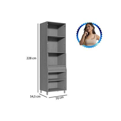 Imagem de Paneleiro de Cozinha Modulado Simone Mendes c/ 4 Portas e 1 Gaveta 70cm Carvalho/Cinza - Nesher