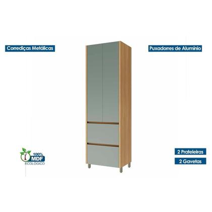 Imagem de Paneleiro de Cozinha Rainha c/ 2 Portas e 2 Gavetas 70cm Nature/Verde - Nesher