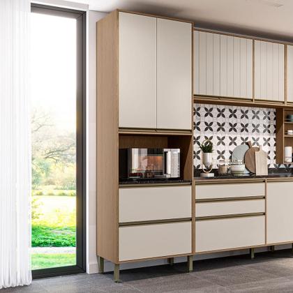 Imagem de Paneleiro Duplo Torre Quente 2 Portas 2 Gavetas 70x58,5 cm Vitória Móveis Rimo Carvalho/Off White - 100% MDF