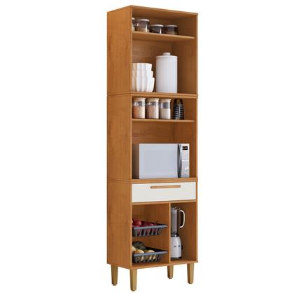 Imagem de Paneleiro Lorena 3 Portas 1 Gaveta com Fruteira Nature/Off White - Kaiki Móveis