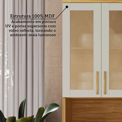 Imagem de Paneleiro Riesling 4 Portas 2 Prateleiras 100% Mdf com Vidro Amêndoa/Off White - Rio Doce