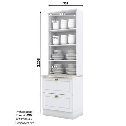 Imagem de Paneleiro Simples 2 Portas de Vidro 2 Gavetas Americana