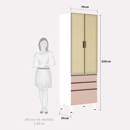 Imagem de Paneleiro Torre 70cm 2 Portas com Vidro Reflecta Bronze 2 Gavetas 1 Gavetão Pérola Luciane Móveis