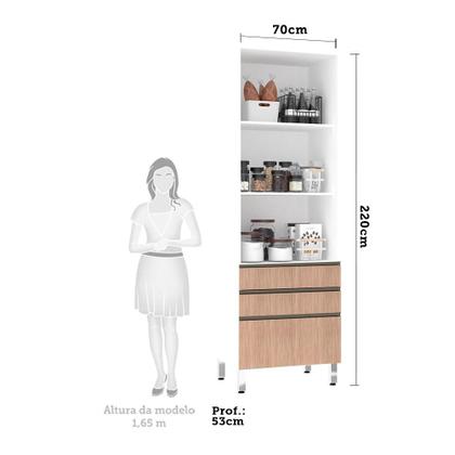 Imagem de Paneleiro Torre 70cm 2 Portas com Vidro Reflecta Bronze 2 Gavetas 1 Gavetão Pérola Luciane Móveis
