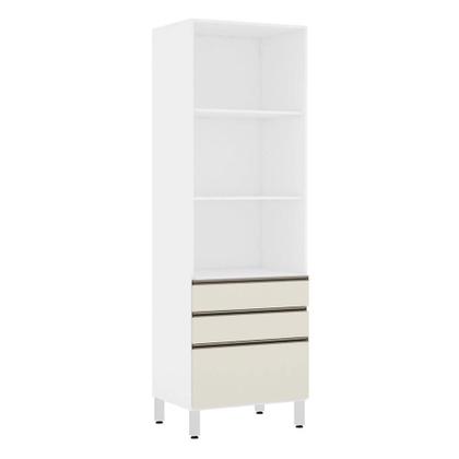 Imagem de Paneleiro Torre 70cm 2 Portas com Vidro Reflecta Prata 2 Gavetas 1 Gavetão Pérola Luciane Móveis