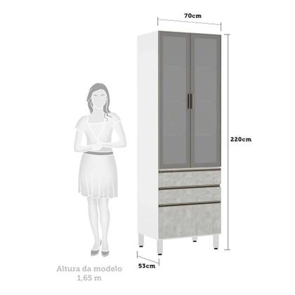 Imagem de Paneleiro Torre 70cm 2 Portas com Vidro Reflecta Prata 2 Gavetas 1 Gavetão Pérola Luciane Móveis