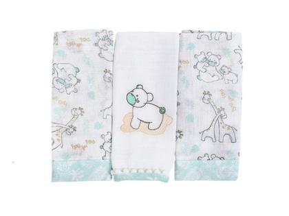 Imagem de Paninho De Boca Fralda Enxoval Bebe Minasrey Kit 3 Unidades  100% Algodão Bordado e Estampado 32cmx32cm Menina Menino