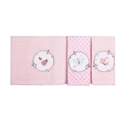 Imagem de Pano De Boca Babete Bordado 40x40cm Bebê 100% Algodão Karinho - C/3 Unidades