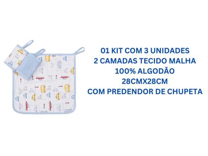 Imagem de Pano De Boca Bebê Babete Malha Dupla C/ Prendedor Chupeta 3U 100% Algodão Enxoval Menino Recém Nascido Maternidade