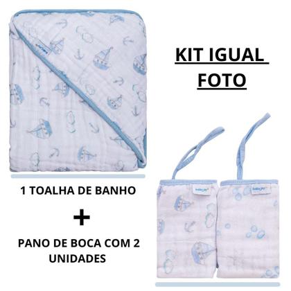 Imagem de Pano de boca + Toalha de banho Bebe Soft Macia Menina Menino
