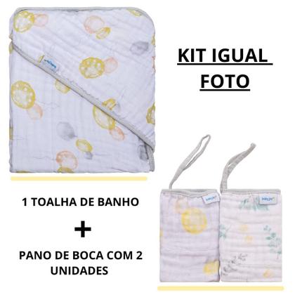 Imagem de Pano de boca + Toalha de banho Bebe Soft Macia Menina Menino