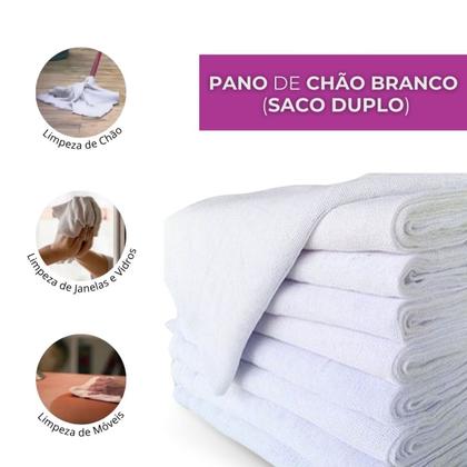 Imagem de Pano de Chão Alvejado Branco Kit 5 e 10 45x70cm Saco Duplo, Direto da Fábrica, Pano para Faxina da Casa e Limpeza do Carro, Excelente Qualidade