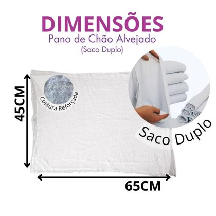 Imagem de Pano de Chão Alvejado Branco Kit 5 e 10 45x70cm Saco Duplo, Direto da Fábrica, Pano para Faxina da Casa e Limpeza do Carro, Excelente Qualidade
