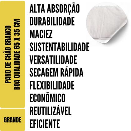 Imagem de Pano De Chão Branco Alvejado 65 X 35 Cm - Neves - Grande - Tipo Saco Duplo - Kit C/ 10un
