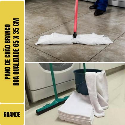 Imagem de Pano De Chão Branco Alvejado 65 X 35 Cm - Neves - Grande - Tipo Saco Duplo - Kit C/ 10un