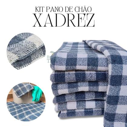 Imagem de Pano de Chão Xadrez Kit com 05 Saco Grande Alvejado Duplo 65x40cm para Limpeza Algodão