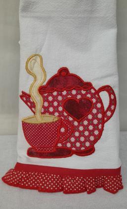 Imagem de Pano de Copa Cozinha Bordado Algodão Kit com 3 unidades