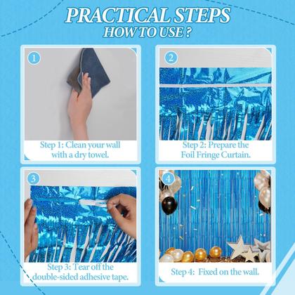 Imagem de Pano de fundo com franja metálica DECOCKRAT Laser Blue Tinsel 1x2,5 m, pacote com 3