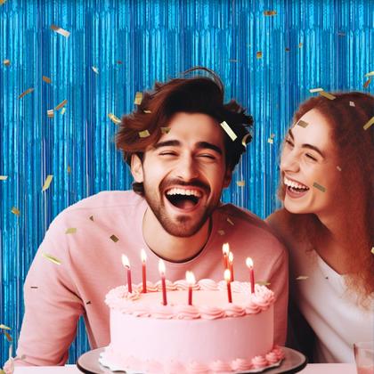 Imagem de Pano de fundo com franja metálica DECOCKRAT Laser Blue Tinsel 1x2,5 m, pacote com 3