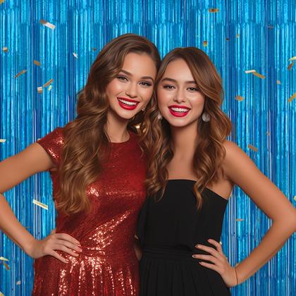 Imagem de Pano de fundo com franja metálica DECOCKRAT Laser Blue Tinsel 1x2,5 m, pacote com 3