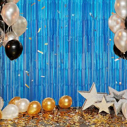 Imagem de Pano de fundo com franja metálica DECOCKRAT Laser Blue Tinsel 1x2,5 m, pacote com 3