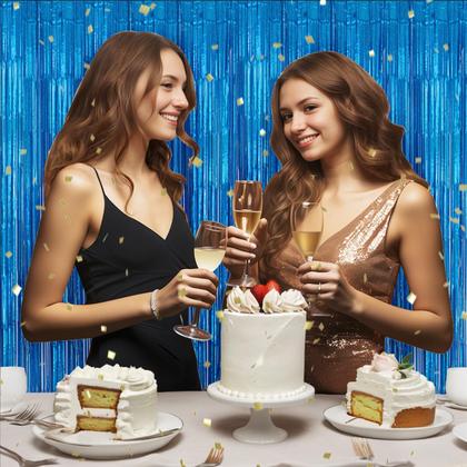 Imagem de Pano de fundo com franja metálica DECOCKRAT Laser Blue Tinsel 1x2,5 m, pacote com 3