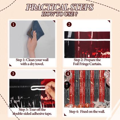 Imagem de Pano de fundo com franjas metálicas DECOCKRAT vermelho e preto, pacote com 1 x 2 m