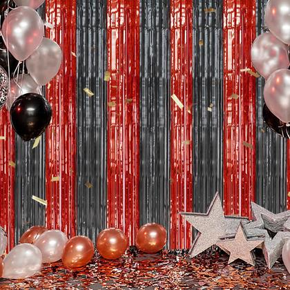 Imagem de Pano de fundo com franjas metálicas DECOCKRAT vermelho e preto, pacote com 1 x 2 m