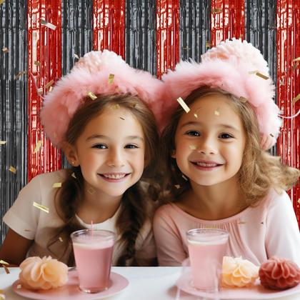 Imagem de Pano de fundo com franjas metálicas DECOCKRAT vermelho e preto, pacote com 1 x 2 m