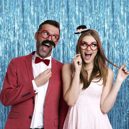 Imagem de Pano de fundo de cortina de alumínio, pacote com 10 enfeites metálicos azuis, decoração de festa