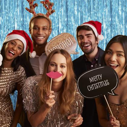 Imagem de Pano de fundo de cortina de alumínio, pacote com 10 enfeites metálicos azuis, decoração de festa