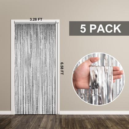 Imagem de Pano de fundo de cortina de alumínio, pacote com 5, decoração de festa com enfeites metálicos prateados