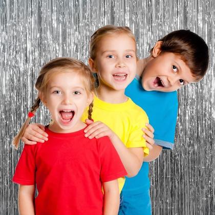 Imagem de Pano de fundo de cortina de alumínio, pacote com 5, decoração de festa com enfeites metálicos prateados