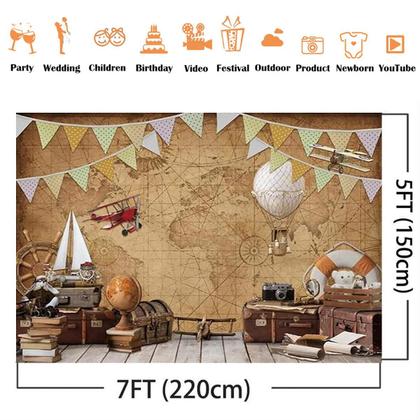 Imagem de Pano de fundo fotográfico AlelCJY Around World Map Adventure 7 x 5 pés