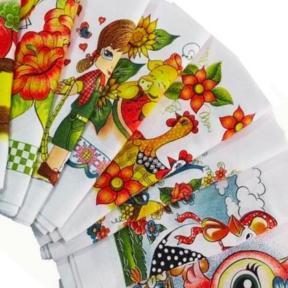 Imagem de Pano De Prato Atacado Bainha Estampado 100 Algodão 43x70cm Revenda Kit Panos de Cozinha Pratico