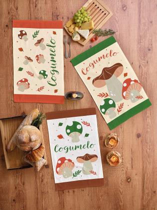 Imagem de Pano de Prato Atoalhado Cogumelos - Kit com 3 Unidades - Coleção Primore
