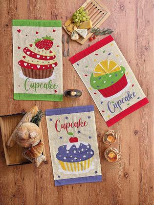 Imagem de Pano de Prato Atoalhado Cupcakes - Kit com 3 Unidades - Coleção Primore