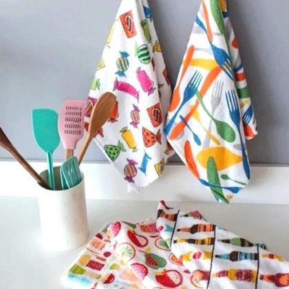 Imagem de Pano De Prato Atoalhado Kit 05 Unidades Panos De Cozinha
