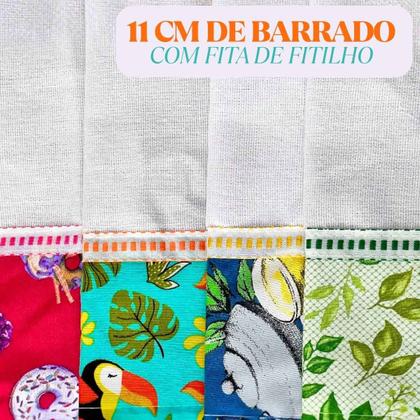 Imagem de Pano De Prato Barrado Tricoline Estampa sortidas Kit C/ 10