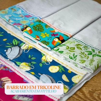 Imagem de Pano De Prato Barrado Tricoline Estampa sortidas Kit C/ 10