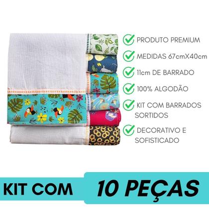 Imagem de Pano De Prato Barrado Tricoline Estampa sortidas Kit C/ 10