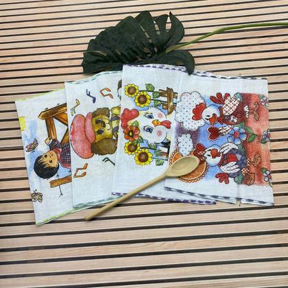 Imagem de Pano De Prato Basico Overloque Estampas sortidas Kit C/10 Un Cozinha Louça Casa DIa a DIa