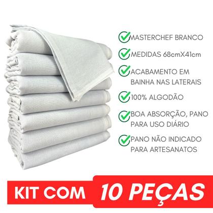 Imagem de Pano De Prato Branco Sem Estampa 100% Algodão Kit C/ 10 Un.