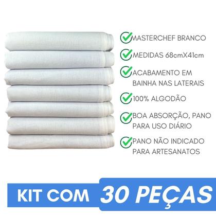 Imagem de Pano De Prato Branco Sem Estampa 100% Algodão Kit C/30 Un