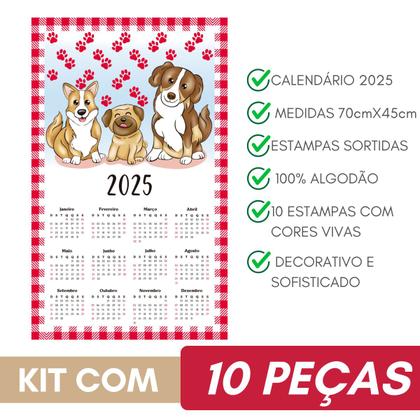 Imagem de Pano De Prato Calendário 2025 - Kit C/10 Estampas Sortidas